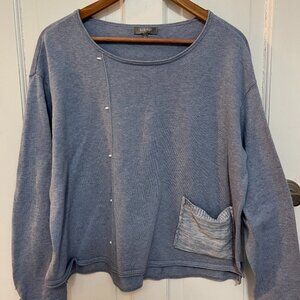 Habitat Sz M Stretch Blue Front Pocket Cotton Swing Tunic Sweater Blouse